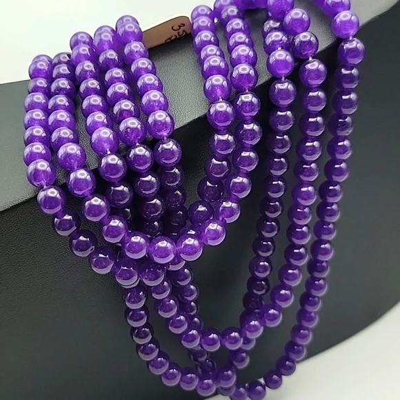 1025 Cts Natural 5 Strand Amethyst Round Shape Beaded Natural Gemstone Necklace - Picture 6 of 6